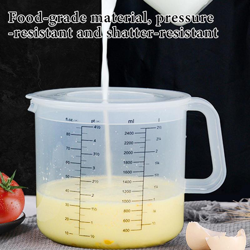 2400ml Large Capacity Baking Measuring Cup with Lid Kitchen Mixing Bowl with handle Transparent Plastic Mixing Cup for Home Tool