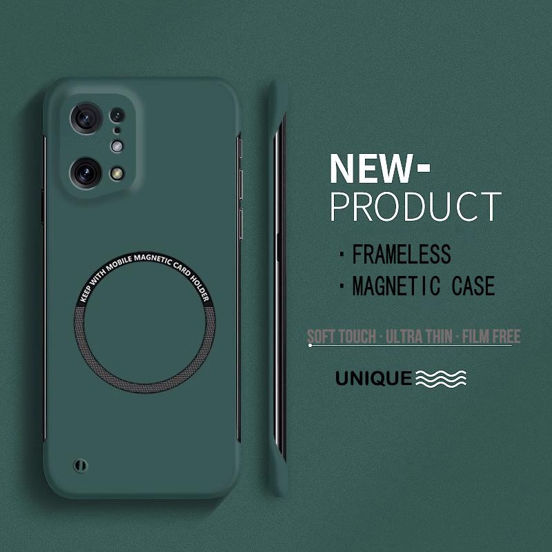 

Ультратонкий жесткий ПК магнитный безрамочный чехол для телефона для Oppo Reno 5 6 8 Find X3 Neo Lite X5 Pro Беспроводная зарядка Матовая цветная крышка Find X3 Lite темно-зеленого