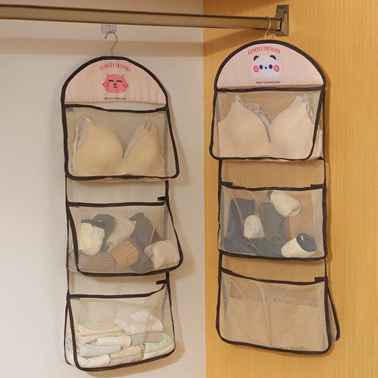 Mesh Wardrobe Organizer Large Capacity Storage Net with Hook Breathable Hanging Storage Pouch for Socks Underwear Dormitories Travel Use