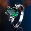 Trendy Crystal Green Zircon Silver Color Wedding Bands Cute Flog Rings For Women Men Minimalist Jewelry