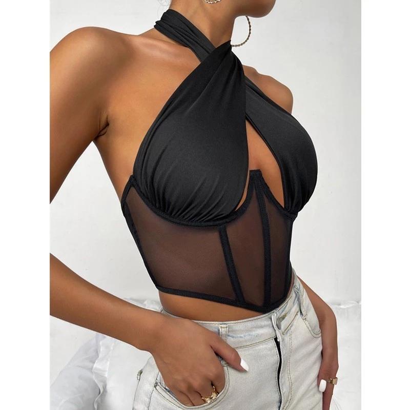 Tops Women 2023 Sexy Top Gothic Halter Tank Y2k Top Female Summer Backless Cut Out Black WhiteTops Clothes