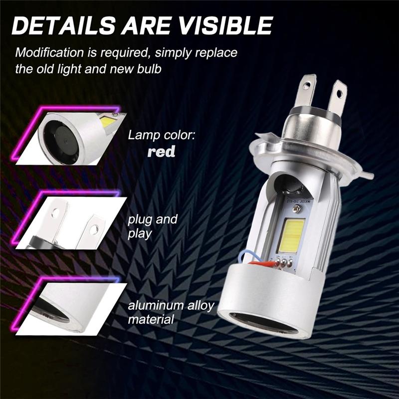 A58X-H4 LED Headlight Bulb Motorcycle Hi/Lo  With Red Angel Eye Daytime Running Light 25W 3000LM Super Bright 6000K