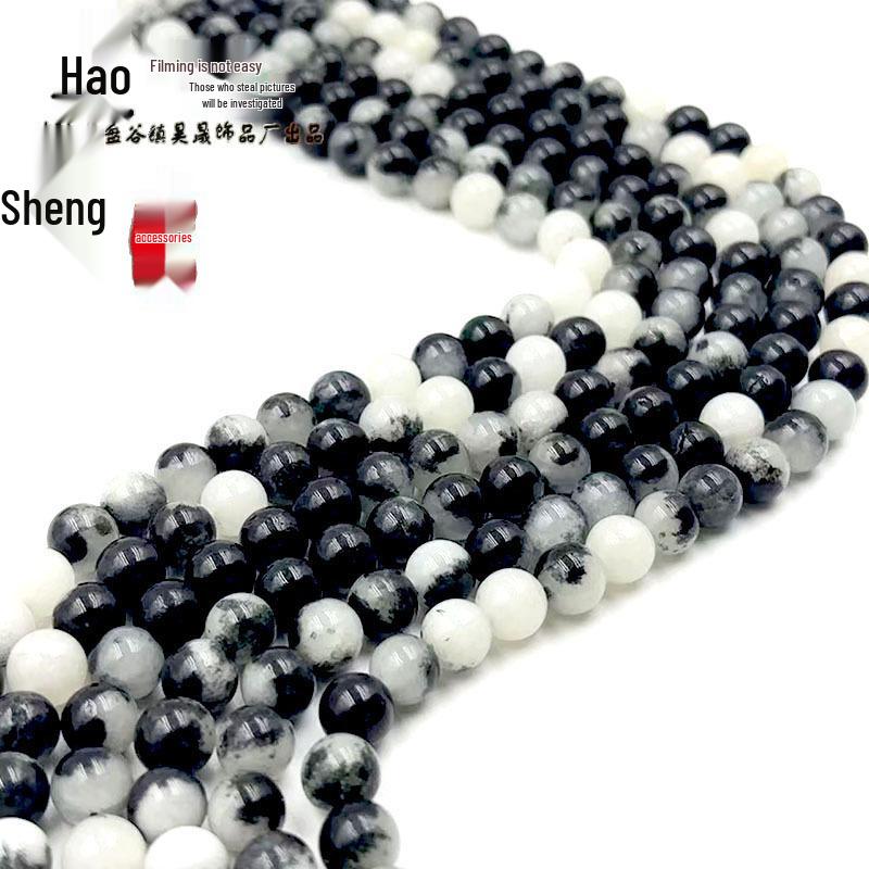 8mm Natural Bicolor Chalcedony Beads: Black & White Zebra Stone Agate Round Beads for DIY Jewelry Making