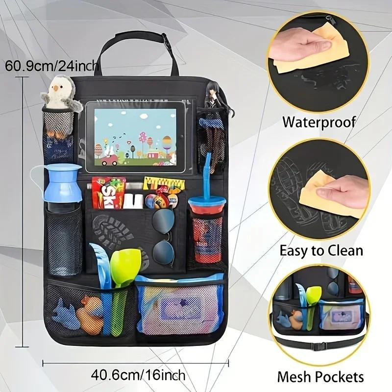 Car Back Seat Organizer with Touch Screen Tablet Holder Automatic Storage Pocket Protector for Travel