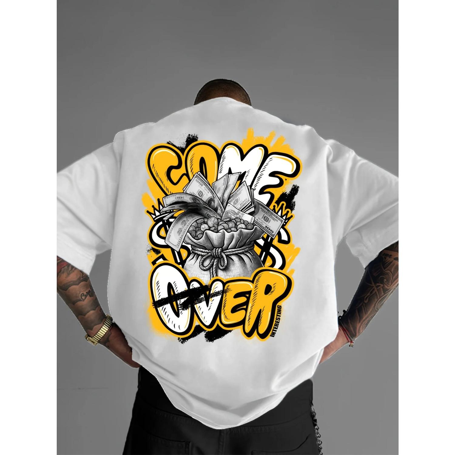 

Money Bag Men Cotton T Shirt Streetwear Retro Hip Hop Casual Loose Fit S чёрный