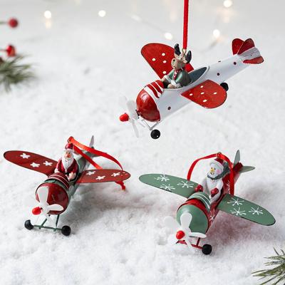 1 ks Železný mini letadlo Santa Claus sněhulák sob ozdoba vánoční stromek dekorace malý dárek k zavěšení vánoční stromek dekorace