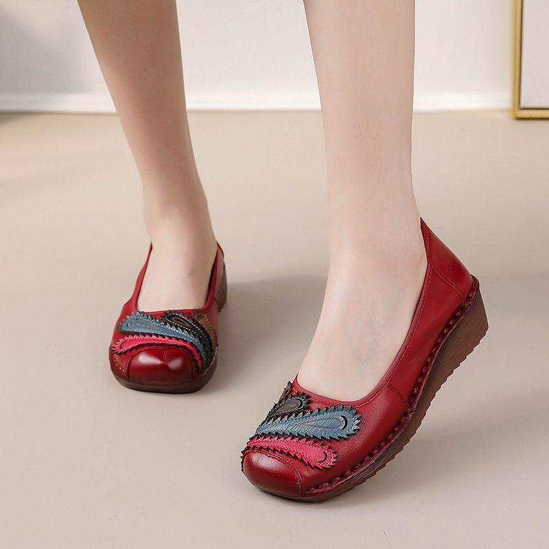Fashion New 2025 Genuine Leather Wedge Flats Woman Patches Slip On Shoes Elegant Women's Loafers Handmade Platform Moccasin Ladies Flats