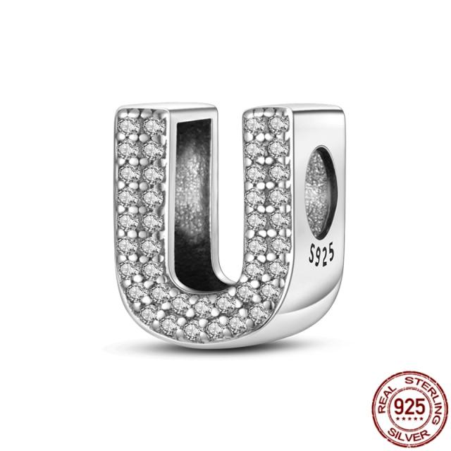 100% Real 925 Sterling Silver Letter Alphabet A-Z Charm Name Bead Fit  Bracelet Pendant Jewelry
