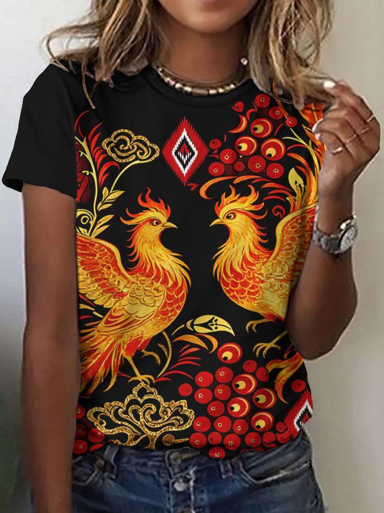 Summer Ethnic Floral 3D Print T-Shirts Women's Streetwear Round Neck Short Sleeve T Shirt Tees Harajuku Y2K Tops Female Clothing