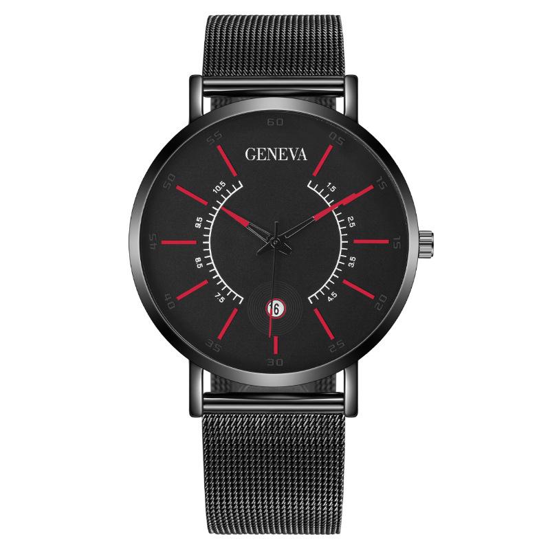 Blue Needle Calendar Geneva Fashion Men's Watch Men's Watch Mesh Strap Quartz Watch
