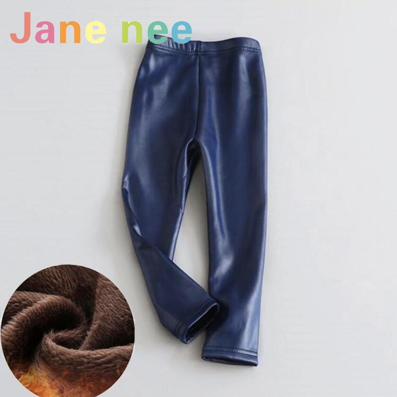Leggings en Faux cuir Pu pour enfants, pantalons chauds d'hiver pour filles de 2 à 10 ans