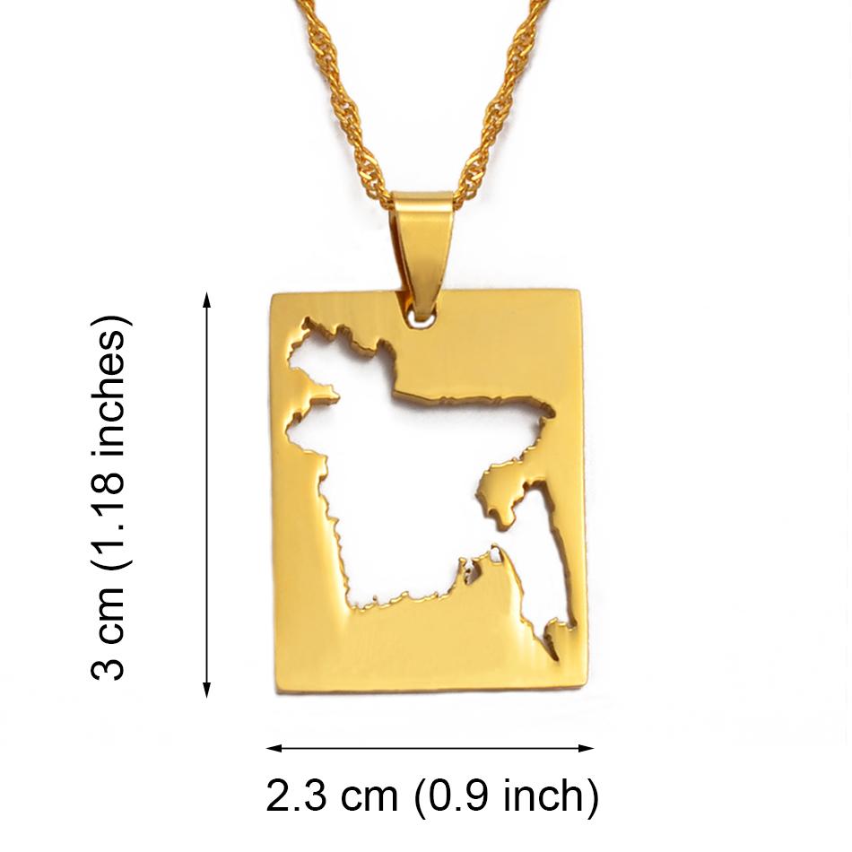Anniyo Bengal Country Map Pendant and Thin Necklace Gold Color Jewelry Bangladesh Maps of Bengalese Patriotic #018421