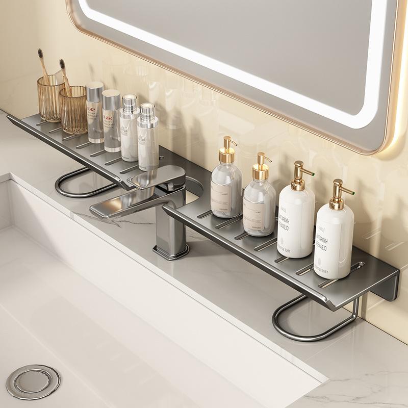 Stainless steel faucet rack, bathroom, non-punching wall-mounted storage rack, washbasin, toiletries finishing rack