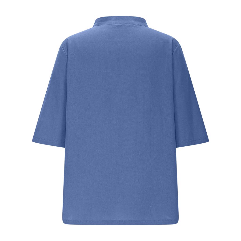 Women's Fashion Casual V,neck Cuff Cotton Linen Loose Casual Shirt