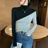 Half High Collar Bottoming Shirt Women's Inner Wear New Slim Fit Western Style Long Sleeve T-shirt High Sense of Stitching Contrast Color Top
