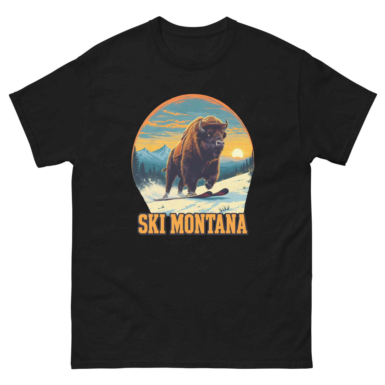 Ski Montana Bison Skiing Skier Animal T-Shirt M