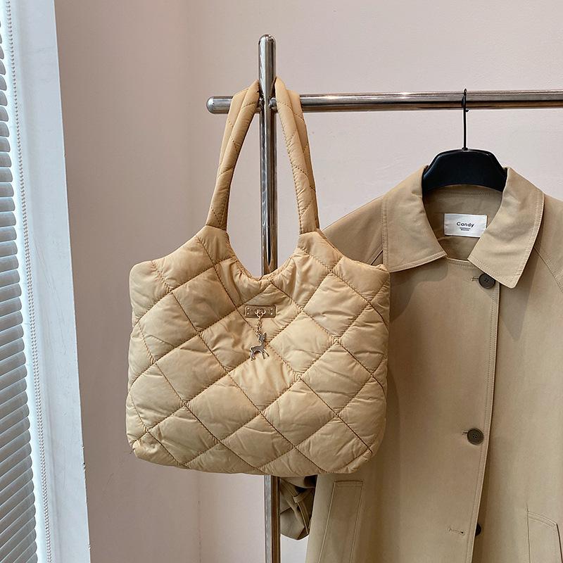 Women Padded Hobo Handbag Casual Crossbody Bag Diamond Quilted Tote Bag Padding Shoulder Bag Slouchy Travel Bag AVE 38x10x24cm хаки