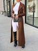 LD2271 Women's Autumn/Winter Long Leather Lapel Cardigan - Buttoned, Warm, Trendy Streetwear Jacket