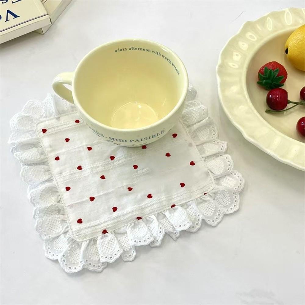 Square/Round Table Napkins Girly Style Insulation Pad Pot Mats Heart Pattern Placemats Tea Party