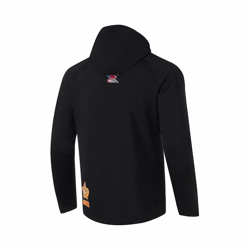 Li Ning CBA All-Star Series 23-24 Season South District Logo Print Hooded Long Sleeve Raglan T-Shirt Men Tops Black ATLU157-1