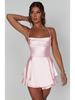 2025 Summer Sexy Pleated Backless Satin Camisole Dress for Women