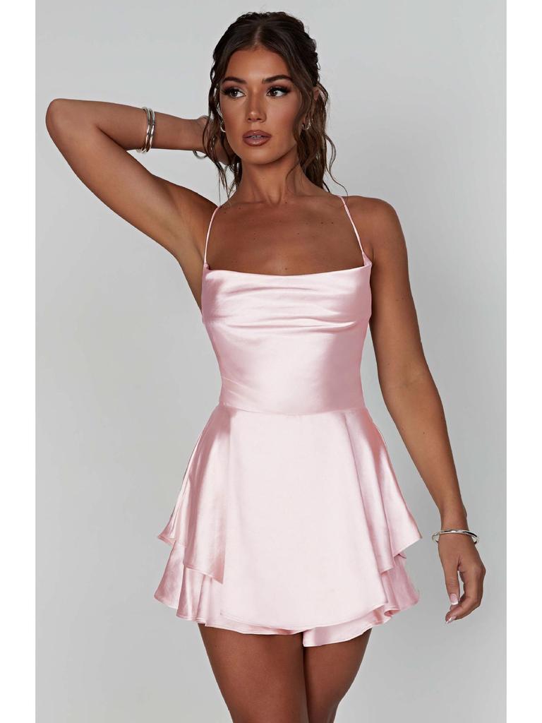 2025 Summer Sexy Pleated Backless Satin Camisole Dress for Women