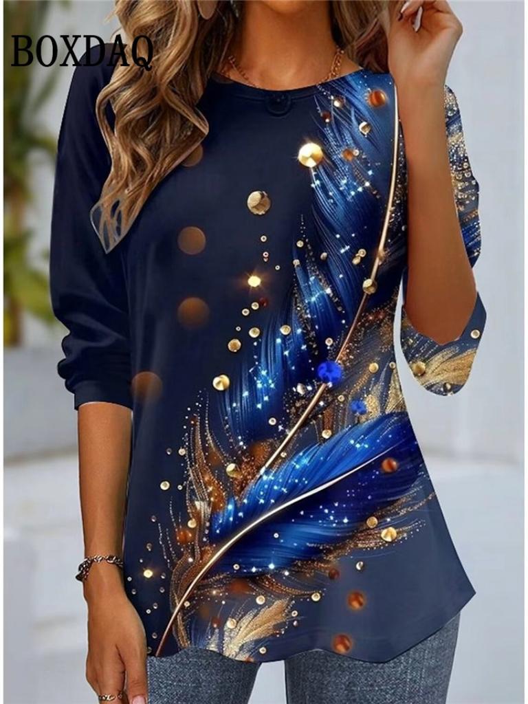 Christmas Snowflake Print T Shirt Casual Cute Cat Graphic O-Neck Long Sleeves Top Tee Women Clothes Festival Winter Loose Shirts