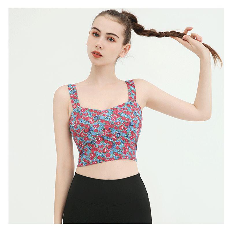 Foreign Trade with Chest Pad Bubble Wrap Elastic Quick-Drying Beauty Back Yoga Straps Tops Women's Small Floral Running Training Vest Tops