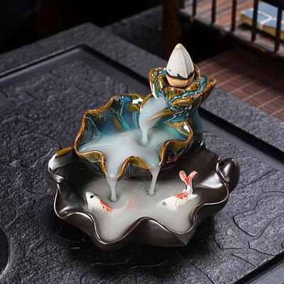 Incense Burner Ceramic Waterfall Backflow Aroma Fragrance Koi Fish Zen Censer Sandalwood Incense Holder Office Home Decoration