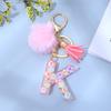 1PC Keyring Key Accessory Letter Filled Colourful Initial Pendant With Fluffy Keychain Glitter Tassel Charms For  Bags Backpacks