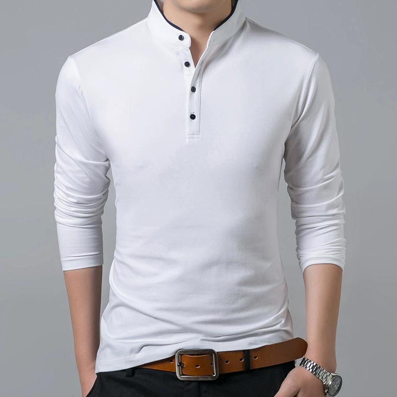 Herren Frühling und Herbst Langarm Einfarbiges T-Shirt Mittel- bis Jungerwachsener Business Casual Poloshirt