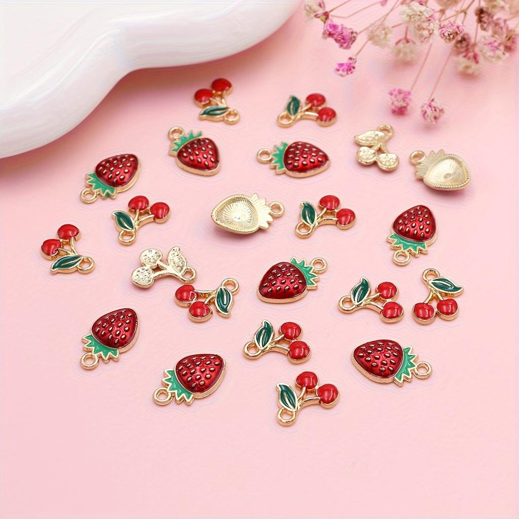 20Pcs Gold Plated Red Cherry Charms Strawberry Pendants For Jewelry Making Diy Necklace Bracelets Earrings Key Chain Accessories