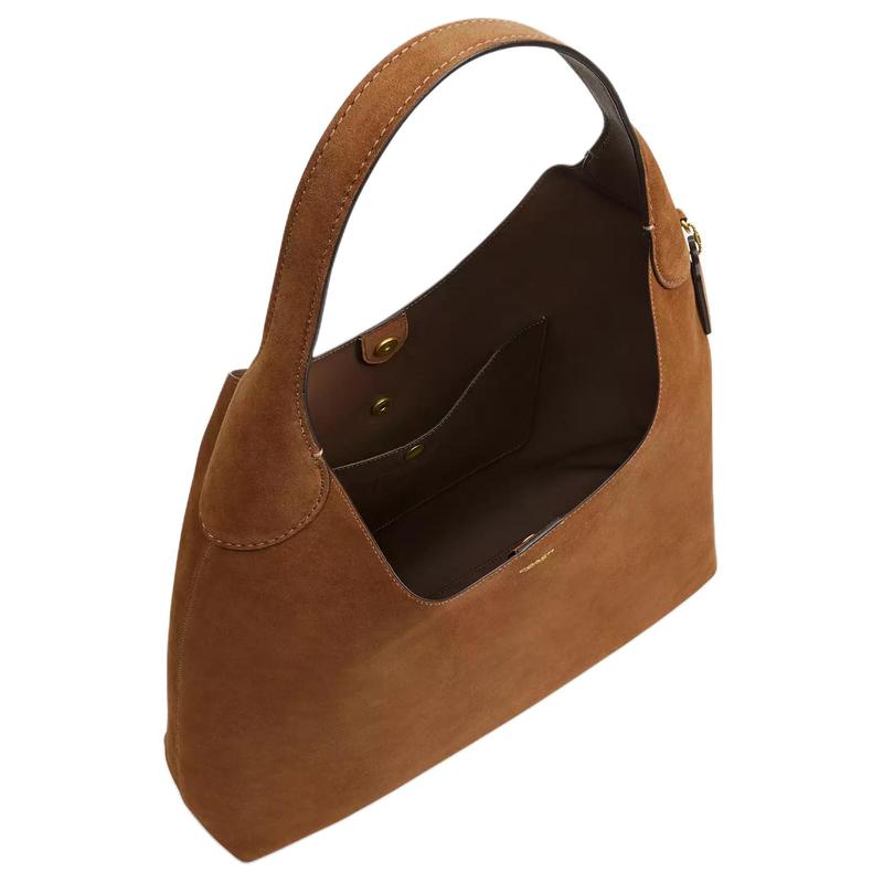 Coach Brooklyn 39 Logo Charm Magnetic Snap Closure Suede Hobo Bag Hand Shoulder Bag Large Women's Cedar