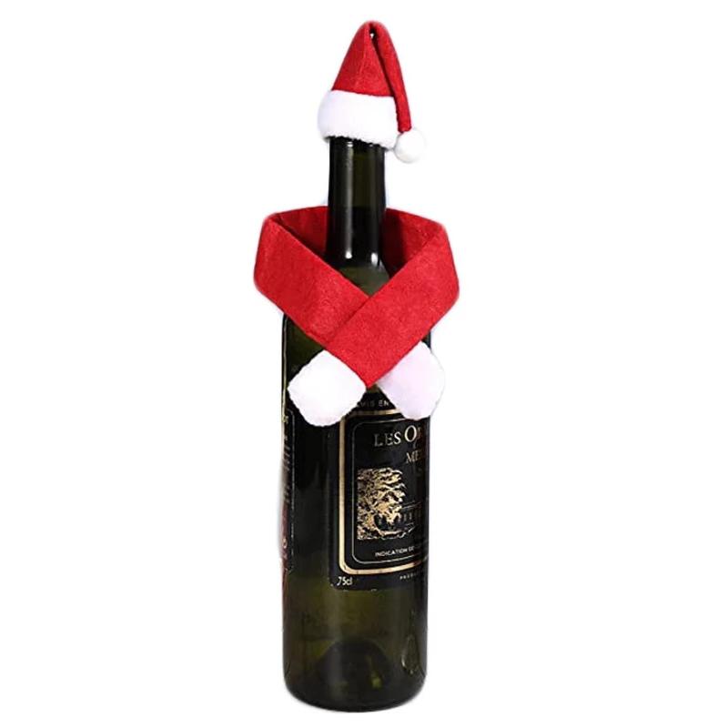 Christmas Wine Bottle Set Party Table Decor Wine Bottle Cover Red Velvet Dress Santa Claus Costume New Years Dinnerware Decor