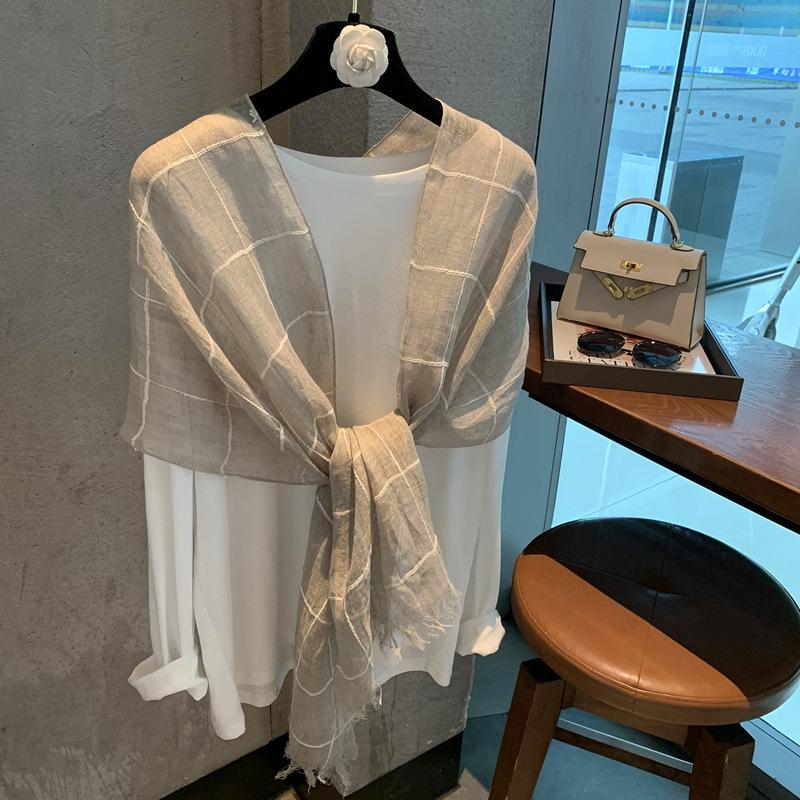 Old Money Style Retro Striped Long Scarf Women'S Spring Summer Linen Light And Breathable Air-Conditioned Room With Long Scarf Silk Scarf