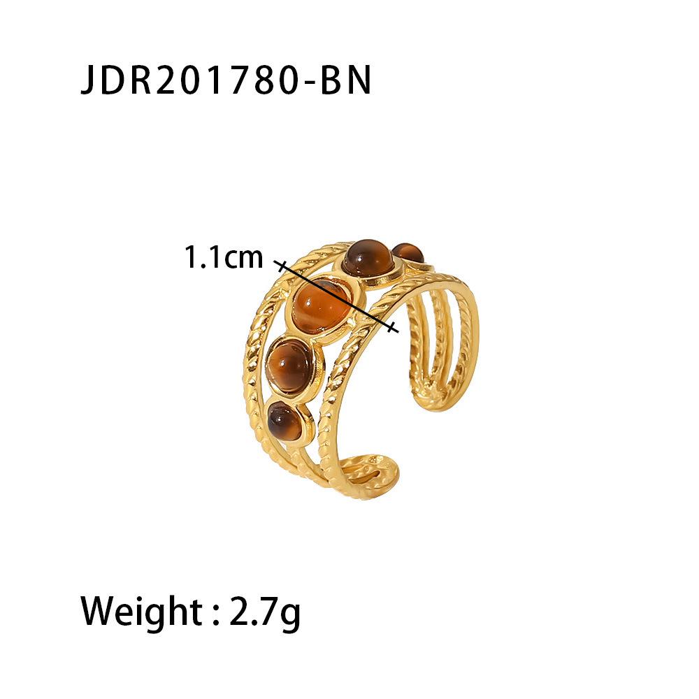 18k Gold Plated Retro Gemstone Ring - European & American Style Stainless Steel Jewelry for Women