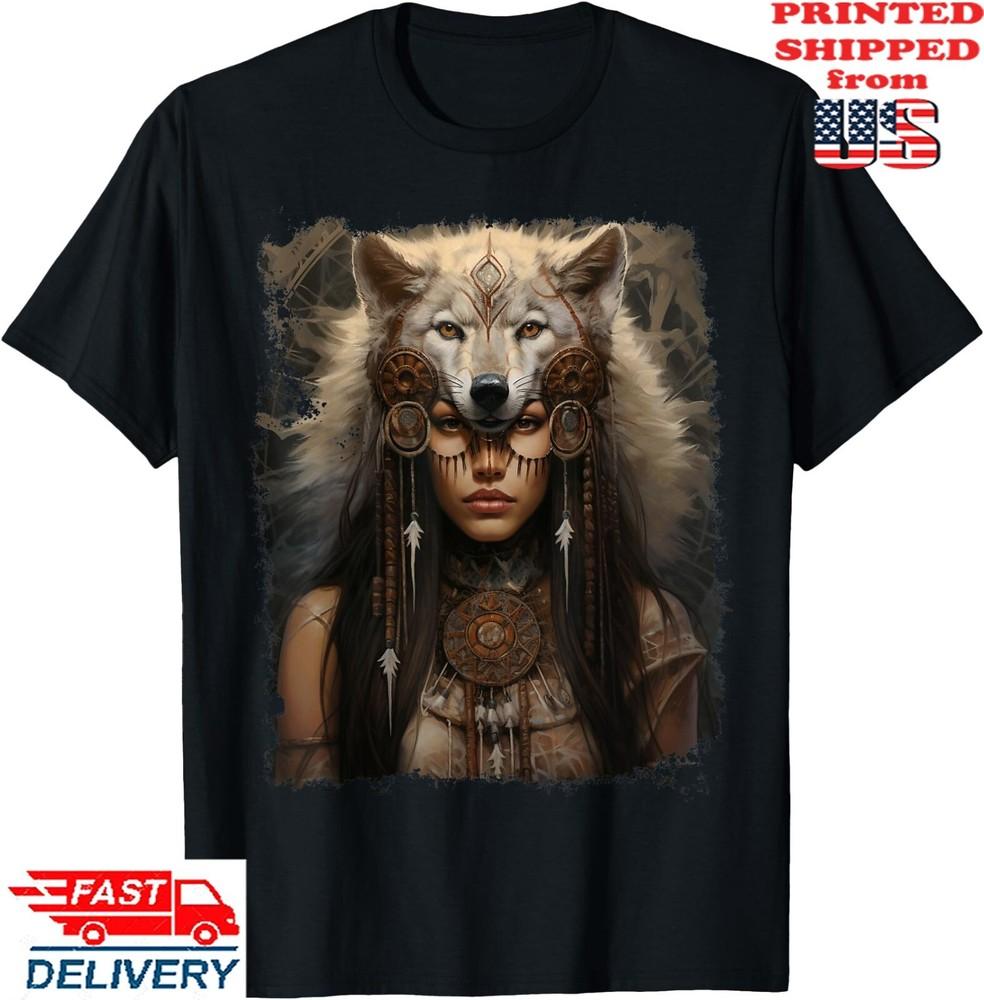 Indian Woman Wolf  T-Shirt, Unisex Tee Unisex T-Shirt M