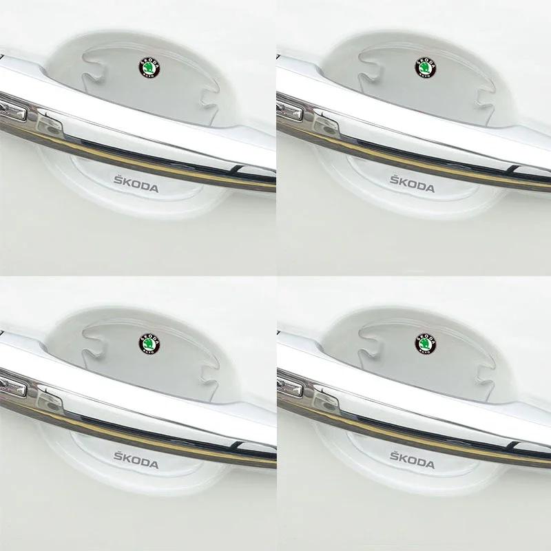 CAPR9 for Skoda Epoxy Transparent Car Door Handle Door Bowl Protection Sticker Octavia Rapid Kodiaq Fabia 2 A7 Tour RS Superb Kamiq