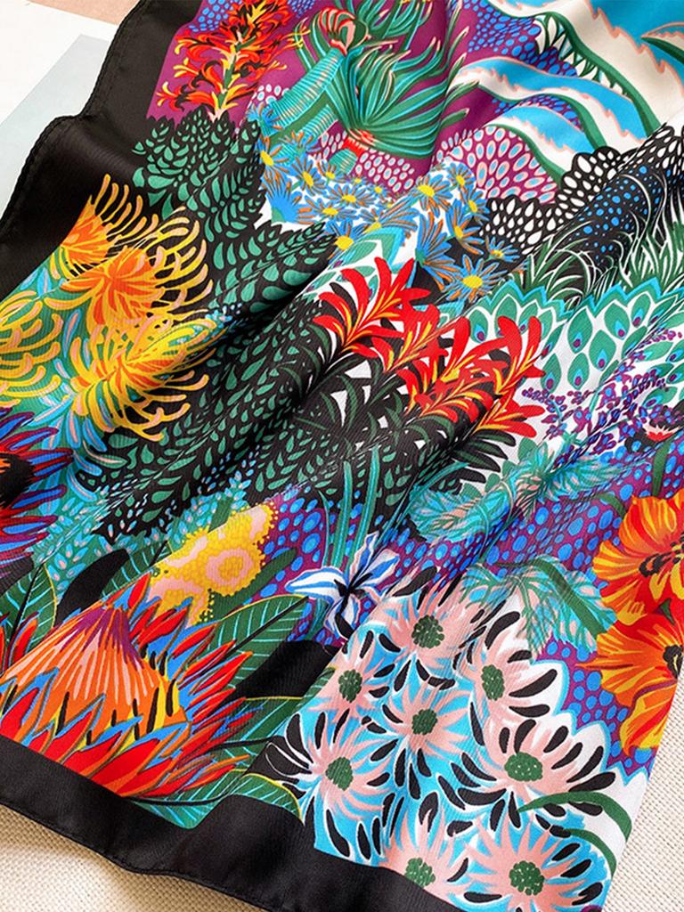 Luxury Brand Square Silk Scarf Women Satin Print Hijab Scarves Muslim Pareo Bandana Female Shawl Wrap Headband Foulard 90*90cm