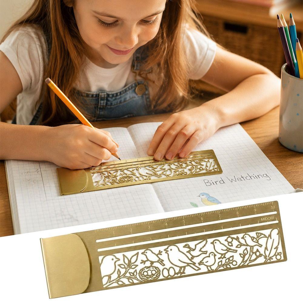 Brass Stencil Straight Ruler Hollow Drawing Template Ruler Bookmark Ruler  Journal Scrapbook