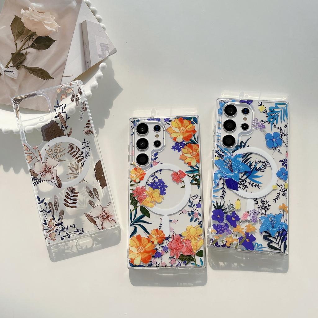 Suitable for Samsung S25ultra Mobile Phone Case Double Sided Magnetic Suction S23FE Stamen High Transparent Anti Fall S24U Protective Case A56