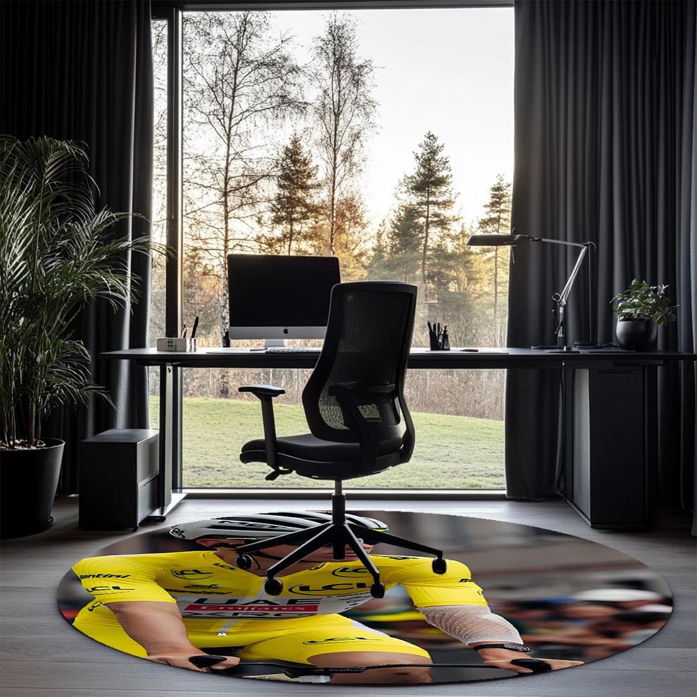 Tadej Pogacar Printed Round Rug Carpet Chair Rug Area Rug Entryway Doormats,for Office Chair Living Room Bedroom Kitchen Room.