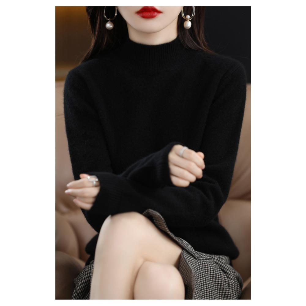 Autumn Winter Sweater Women Half High Neck Long Sleeve Top Loose Slim Versatile Pullover Knitwear Casual Knitted Jumper