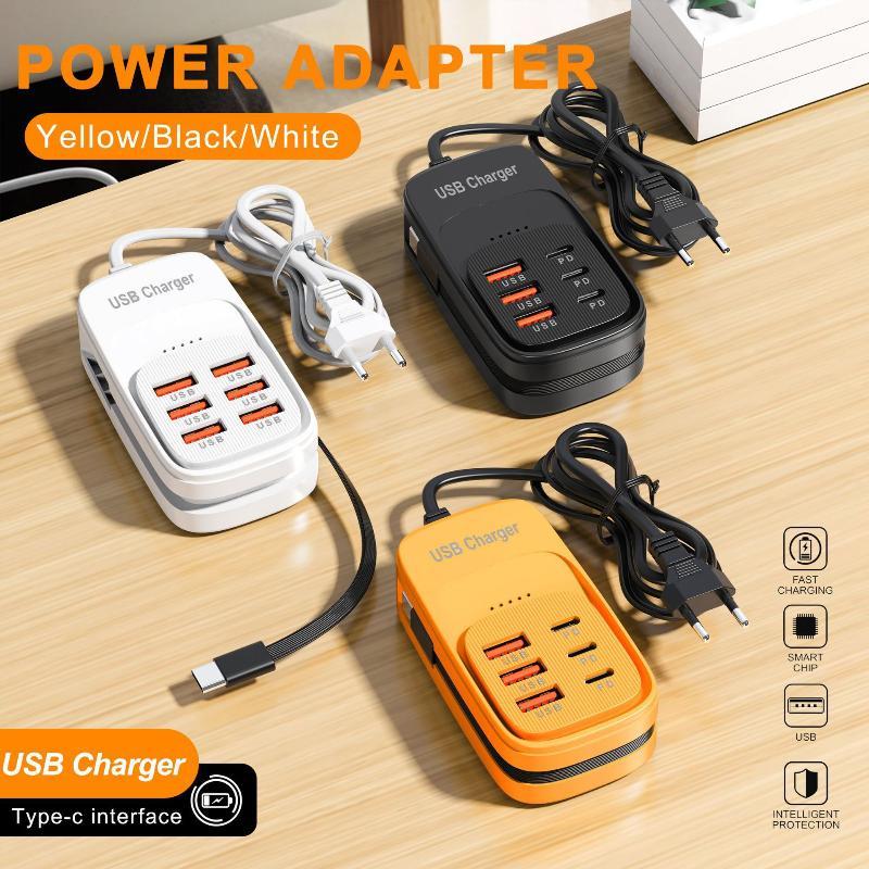 6 In 1 Multi Port Usb Charging Station 3Pd 3Usb Desktop Power Strip Fast Charging Adapter Eu Uk Us Plug Travel Charging Socket