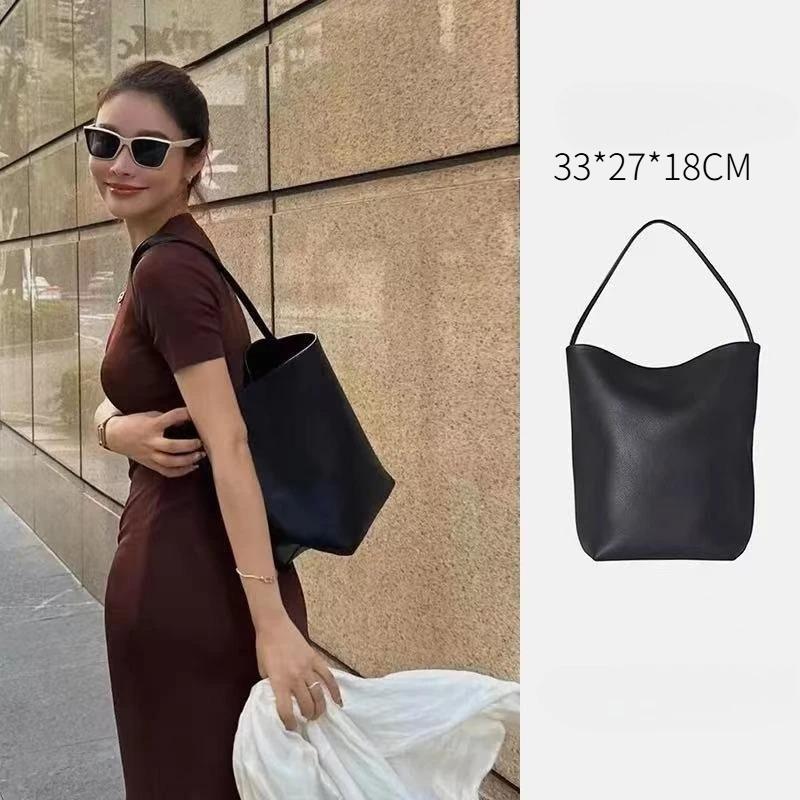 Soft Leather Bucket Bag Large Capacity Commuter Shoulder Handbag Lychee Pattern Women's Underarm Female Ladies Versatile Handbag