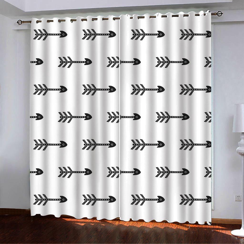 Curtains Black And White Simple Wind 3D Digital Printing High Density Blackout Curtains