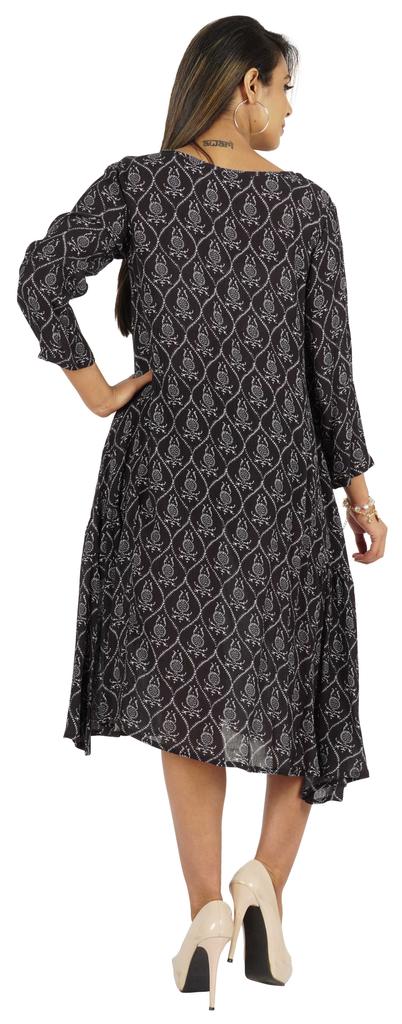 Bimba Printed Flared Midi Dress For Women Rayon Crepe Casual Summer Dress