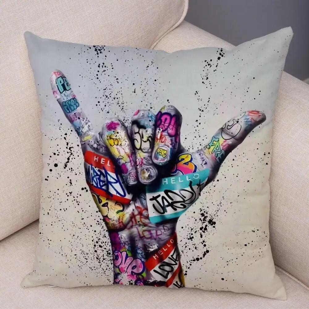 Pillowcase Sofa  Graffiti Gamepad Abstract Street Art Animal Hand Cushion Cover Decoration