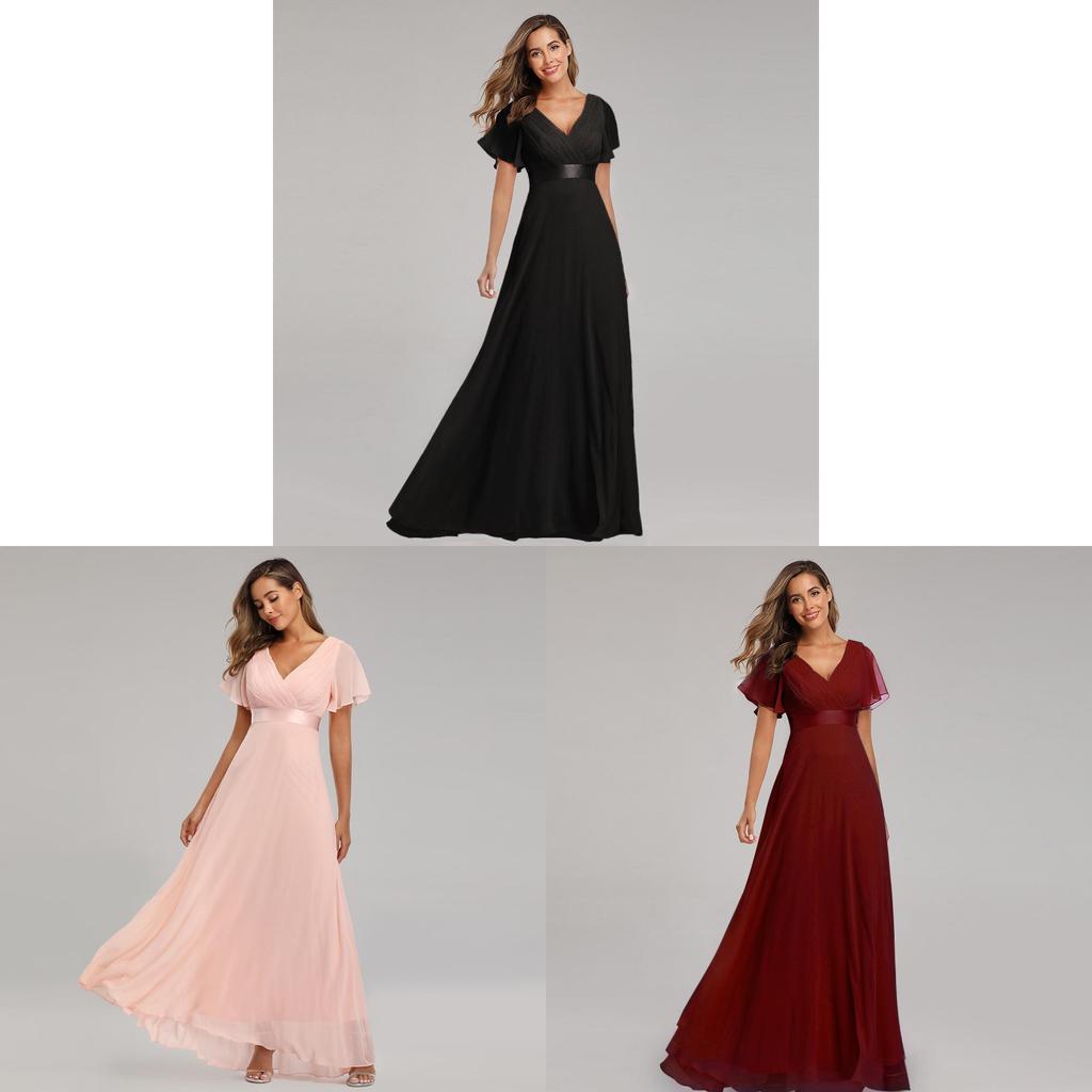 Chiffon Spring Summer Long Dress With Deep V Neck And Ruffle Details For Formal Events