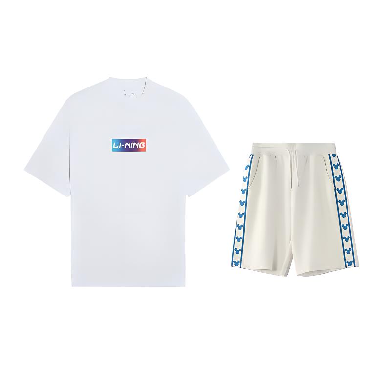 

Li-Ning Gradient Logo Loose Versatile Trendy Personality Short Sleeve T-Shirt Casual Sports Suit Unisex Tops YHST171-1+YKSV129-1 S